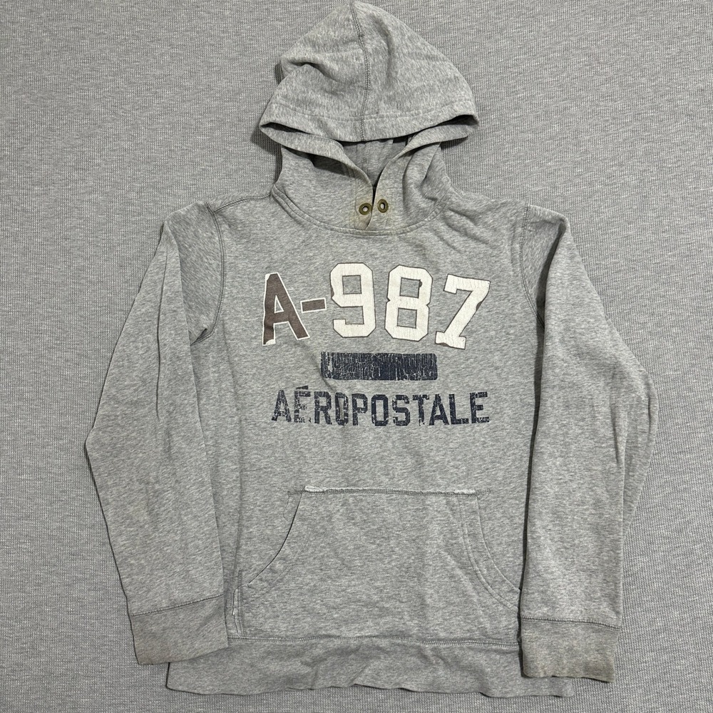 Aeropostale Graphic Pullover Hoodie Sweatshirt A-987 Gray Mens‎ Size Small